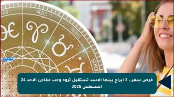 فرص سفر.. 3 أبراج بينها الأسد تستقبل ثروة وحب مفاجئ الأحد 24 أغسطس 2025